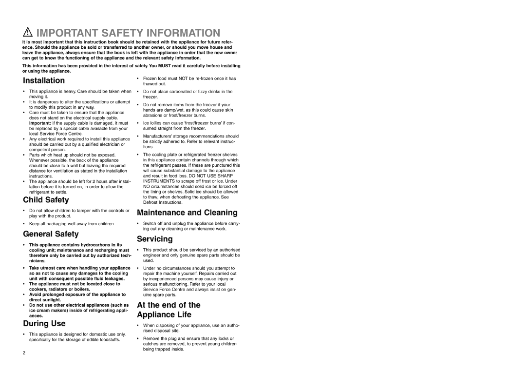 Electrolux ERF 2830 manual Important Safety Information, Installation 