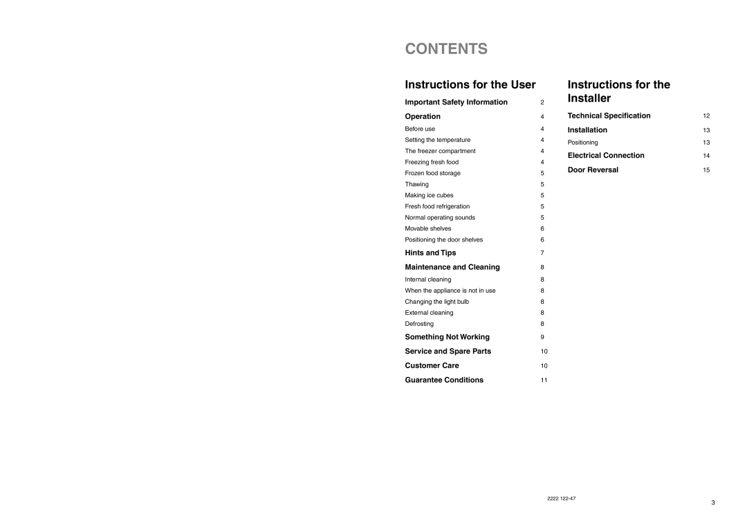 Electrolux ERF 2830 manual Contents 