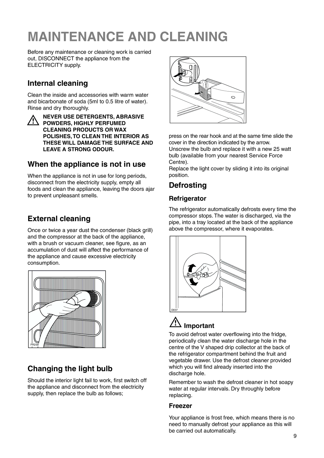 Electrolux ERF 2831 manual Maintenance and Cleaning 