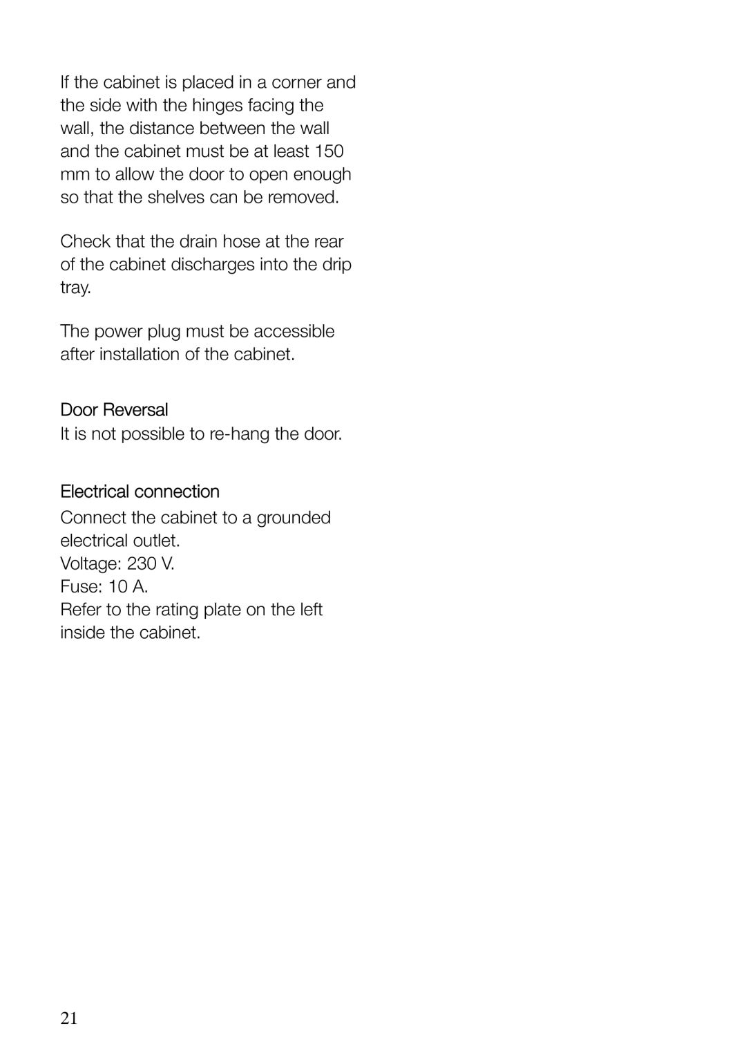 Electrolux ERF37800WX user manual Door Reversal, Electrical connection 