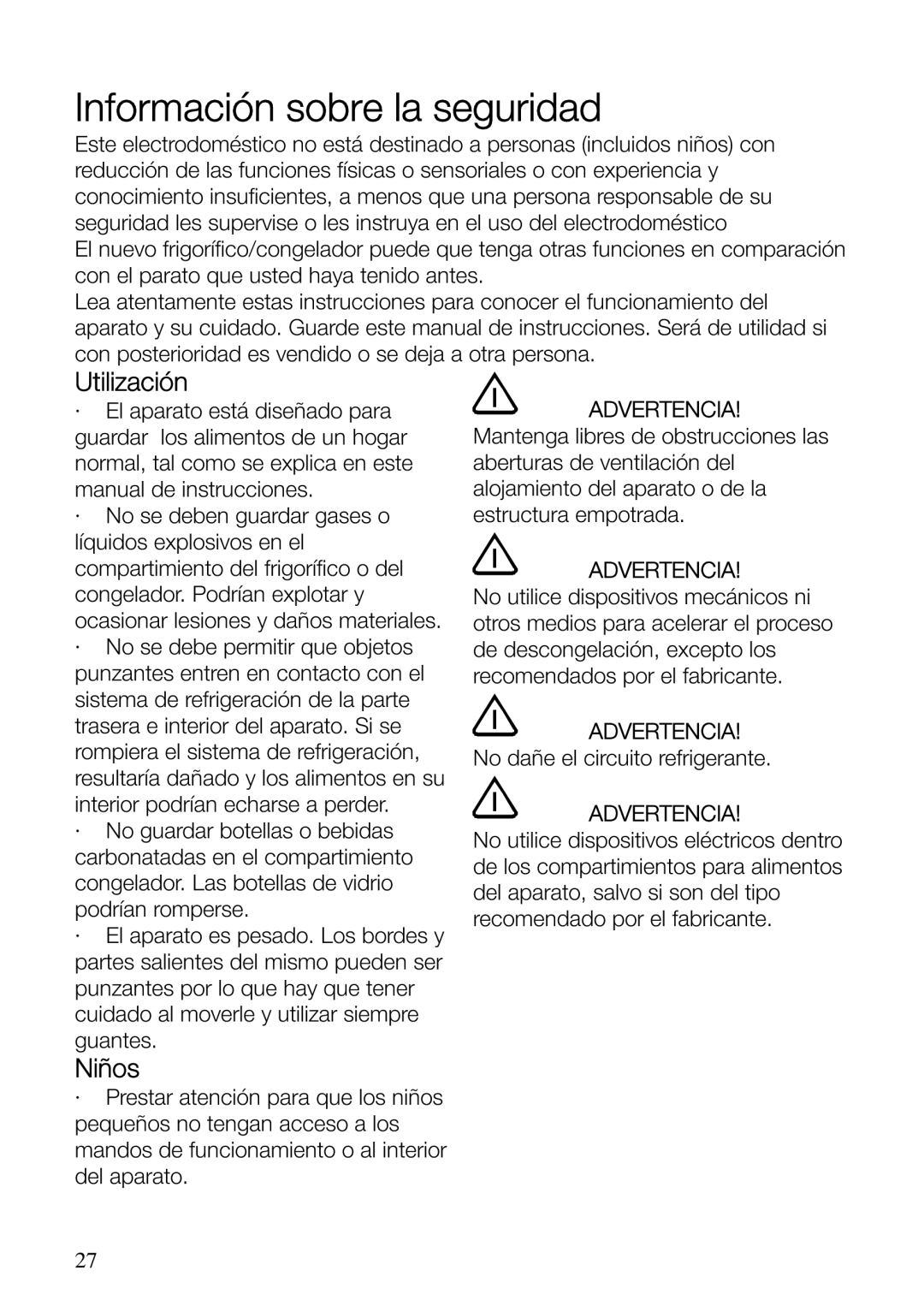 Electrolux ERF37800WX user manual Utilización, Niños 