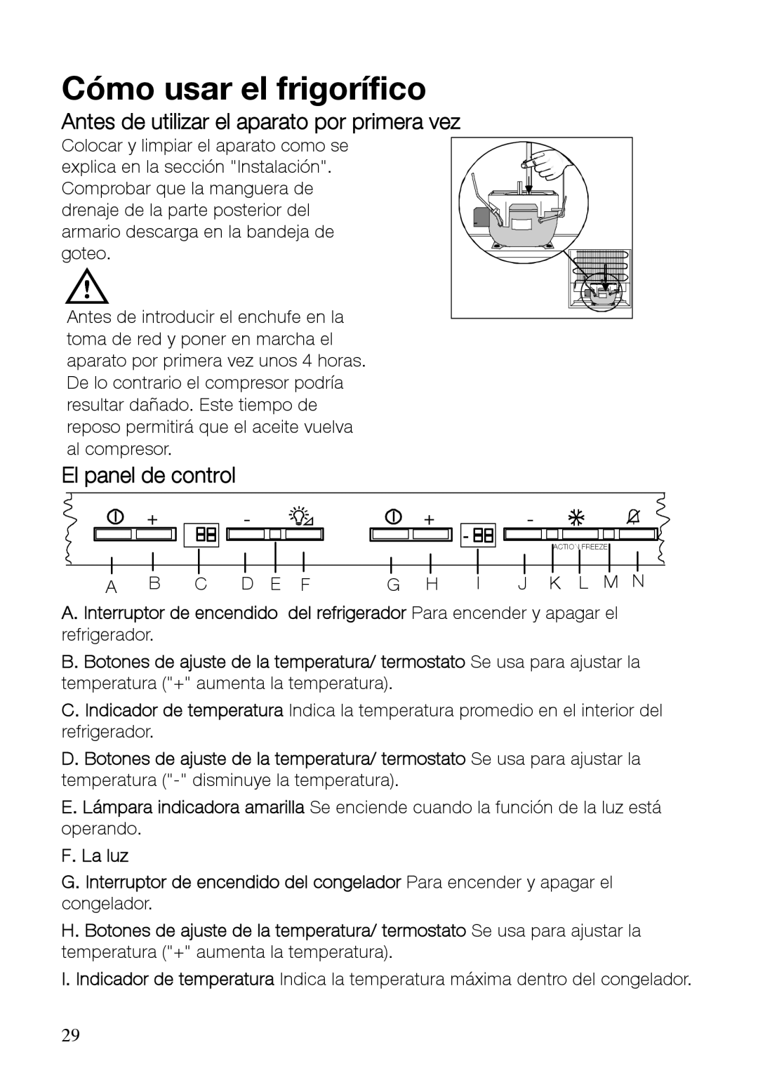 Electrolux ERF37800WX user manual Antes de utilizar el aparato por primera vez, El panel de control 