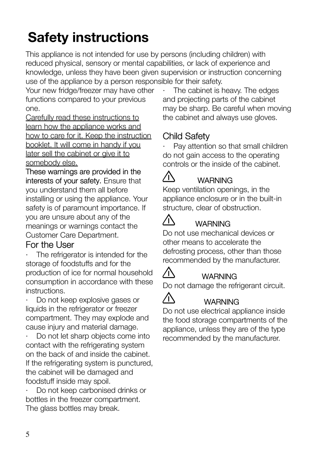 Electrolux ERF37800WX user manual Child Safety, For the User 