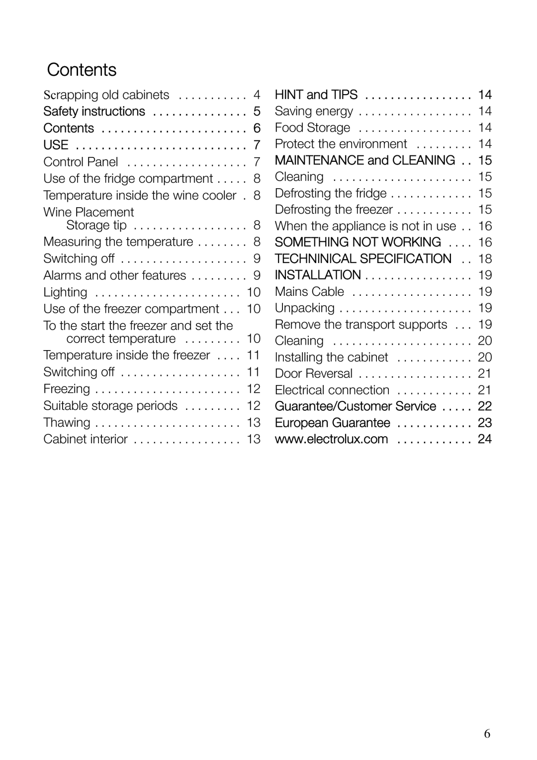 Electrolux ERF37800WX user manual Contents 