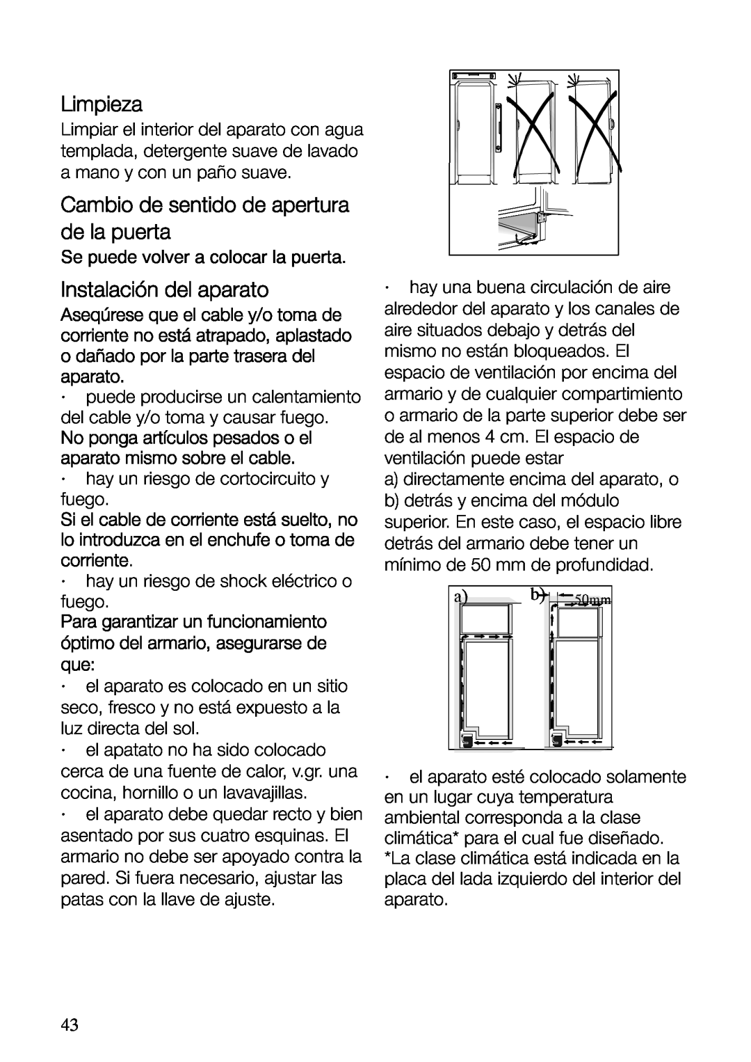 Electrolux ERF37800WX user manual Cambio de sentido de apertura de la puerta, Instalación del aparato, Limpieza 