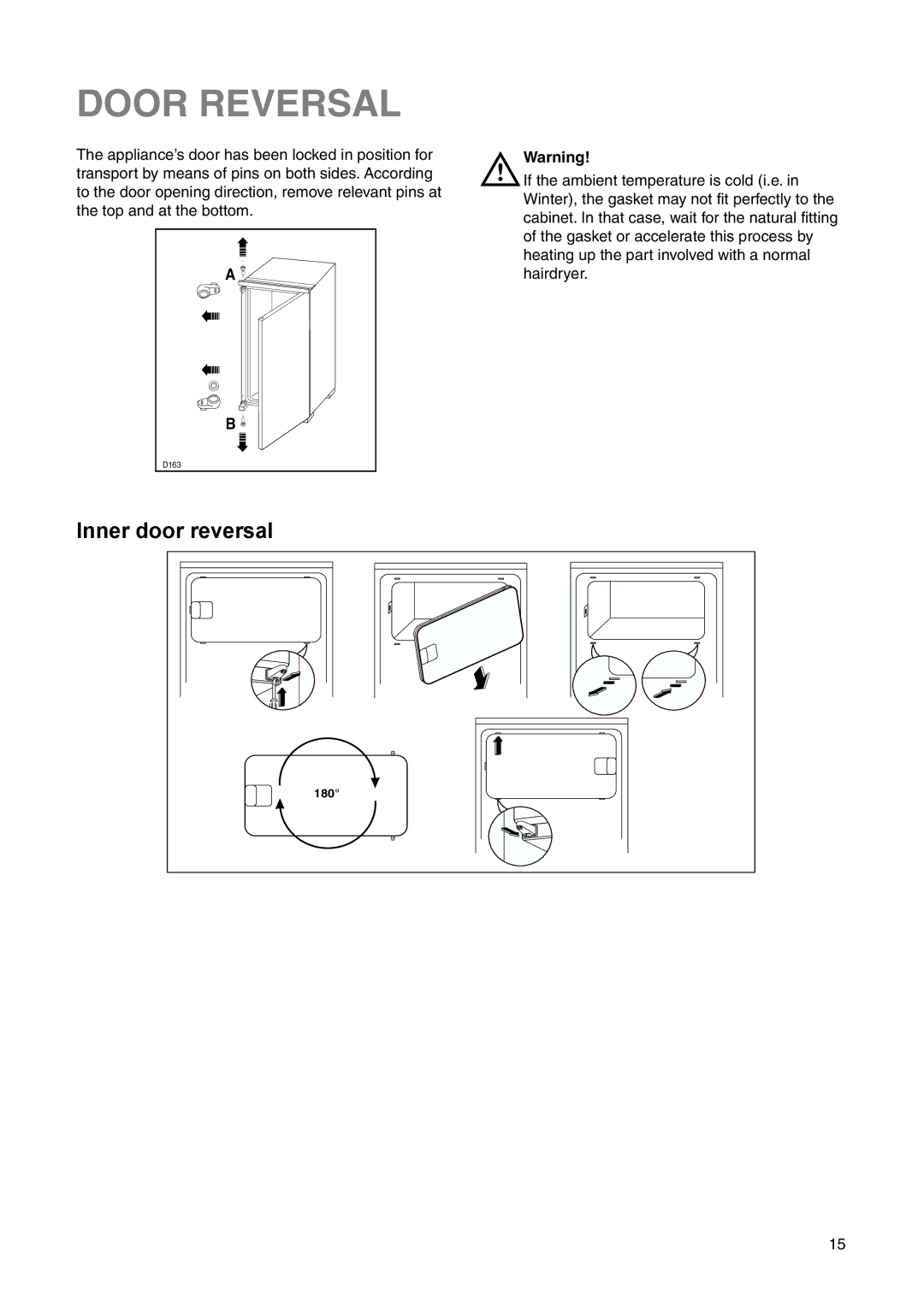 Electrolux ERN 15300 manual Door Reversal, Inner door reversal 