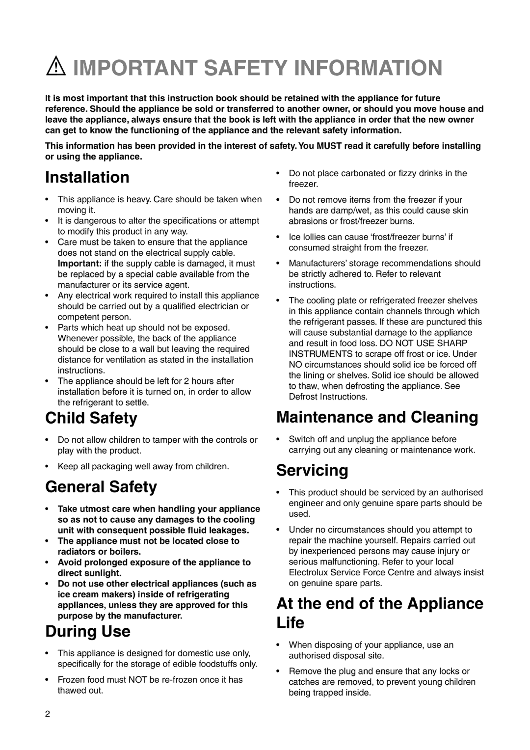 Electrolux ERN 15300 manual Important Safety Information, Installation 