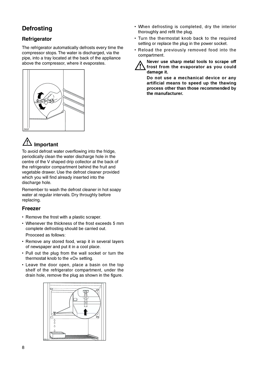 Electrolux ERN 15300 manual Defrosting, Refrigerator 