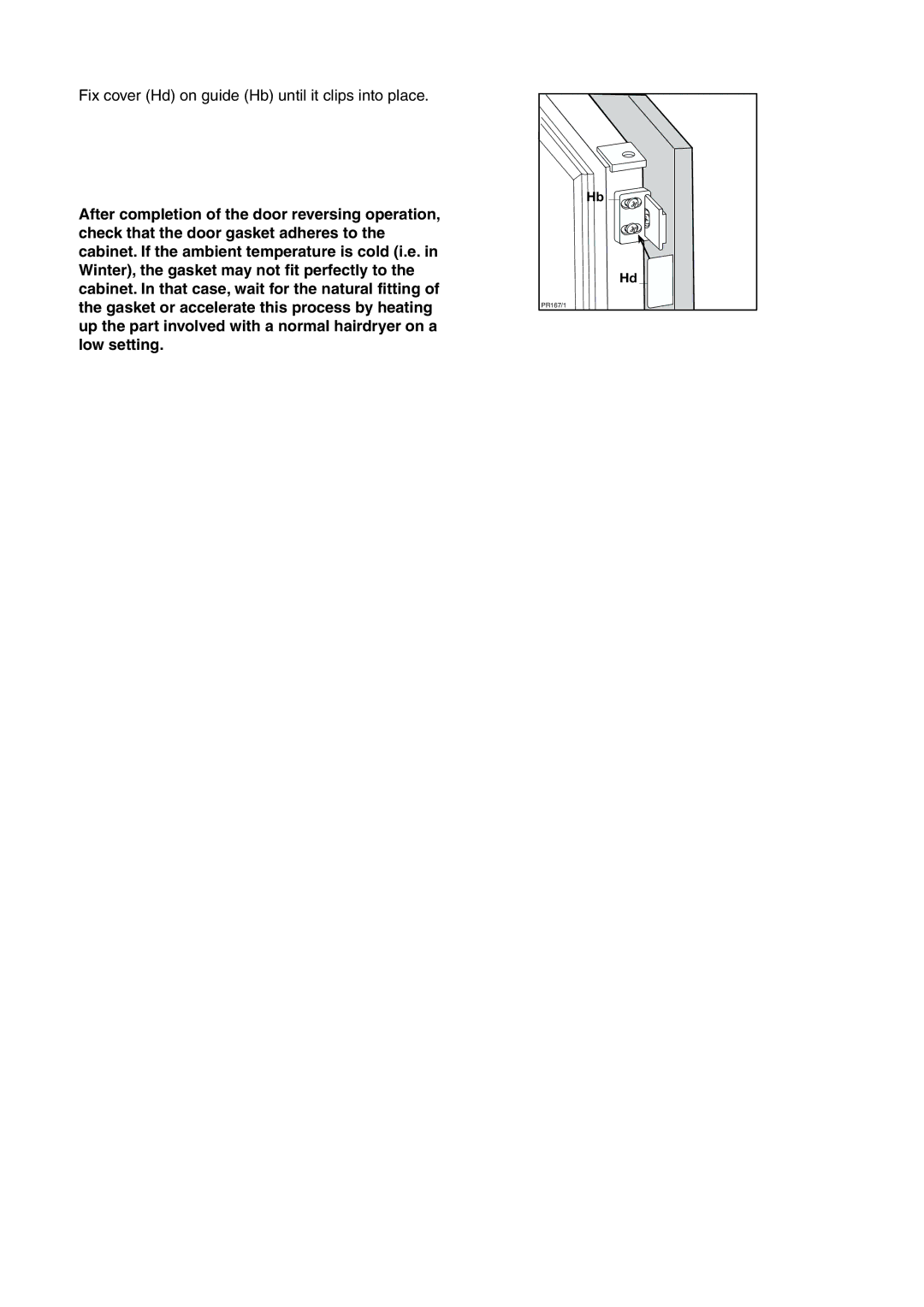 Electrolux ERN 1573 manual Fix cover Hd on guide Hb until it clips into place 