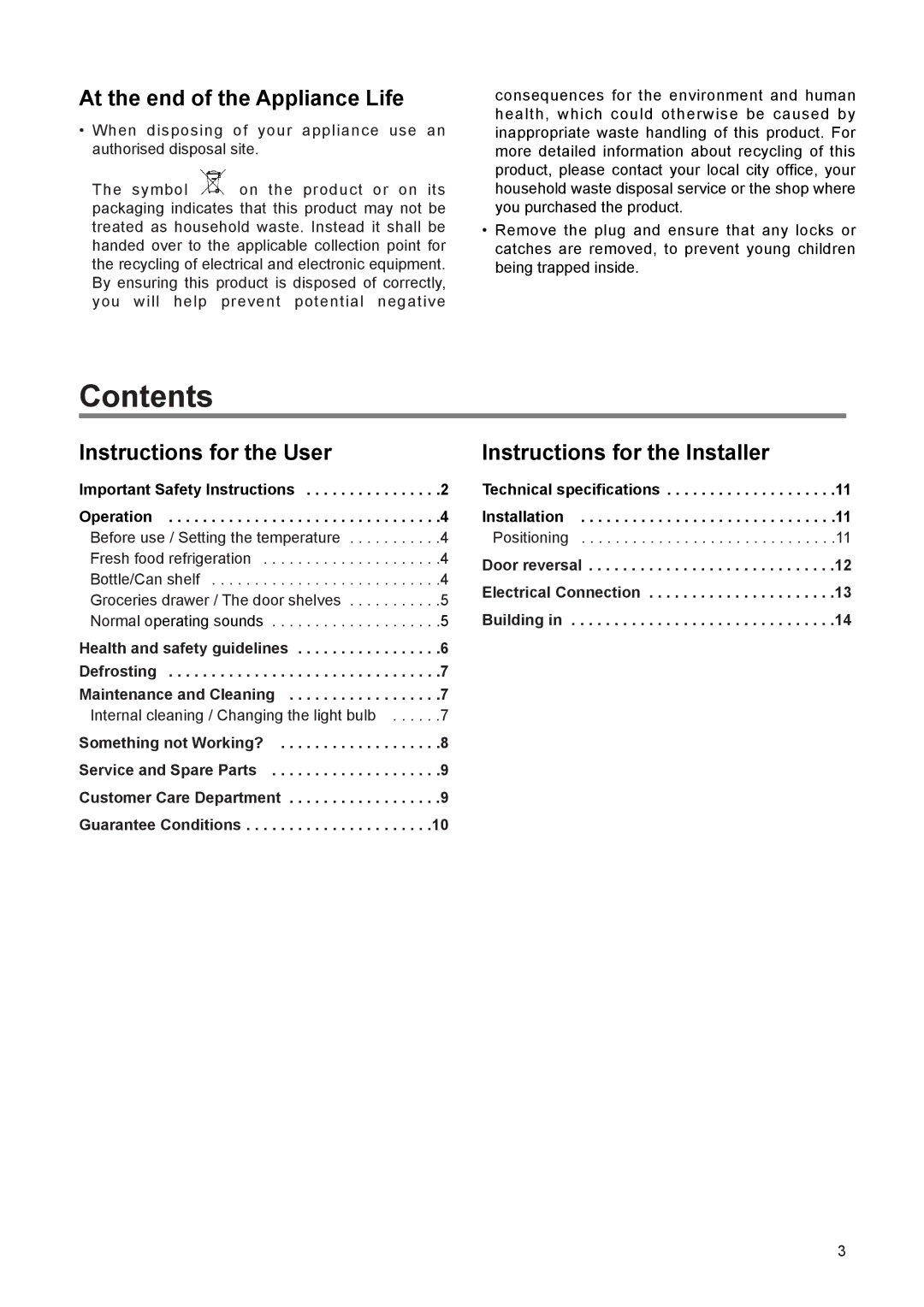 Electrolux ERN 1673 manual Contents 