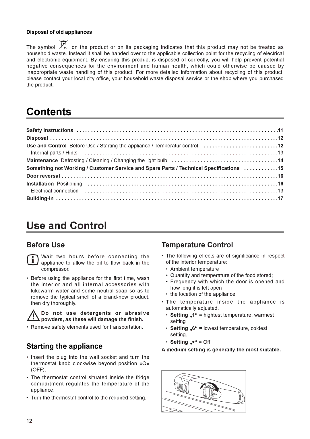 Electrolux ERN 16300, ERN 23500 manual Contents, Use and Control 