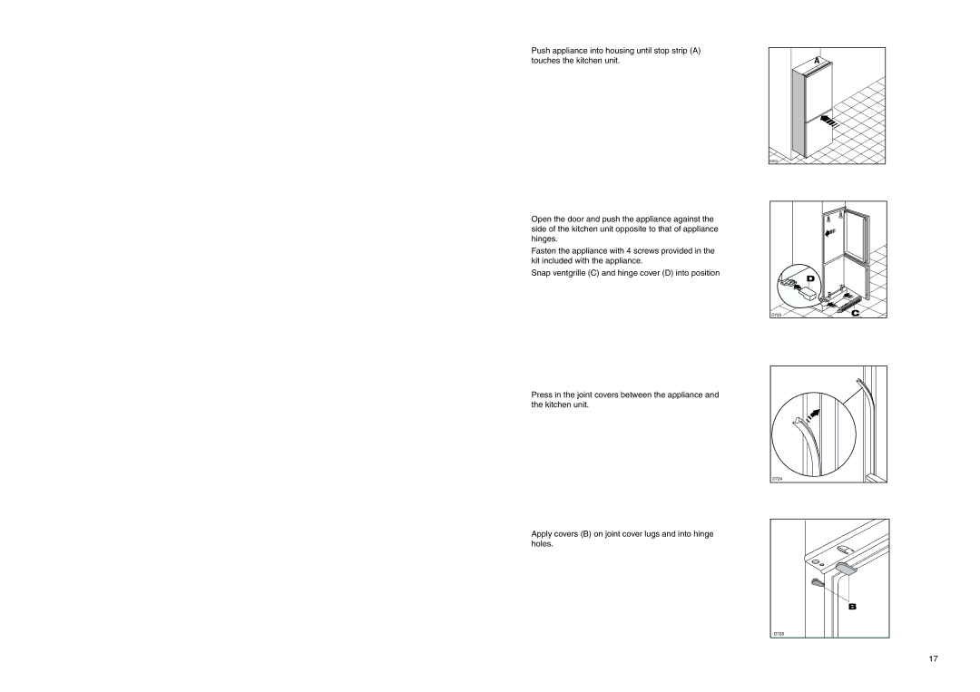 Electrolux ERN 2820 manual Apply covers B on joint cover lugs and into hinge holes 