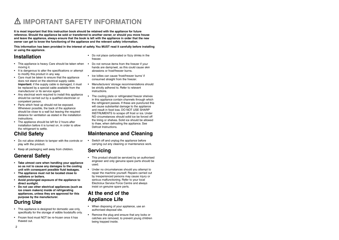 Electrolux ERN 2820 manual Important Safety Information, Installation 