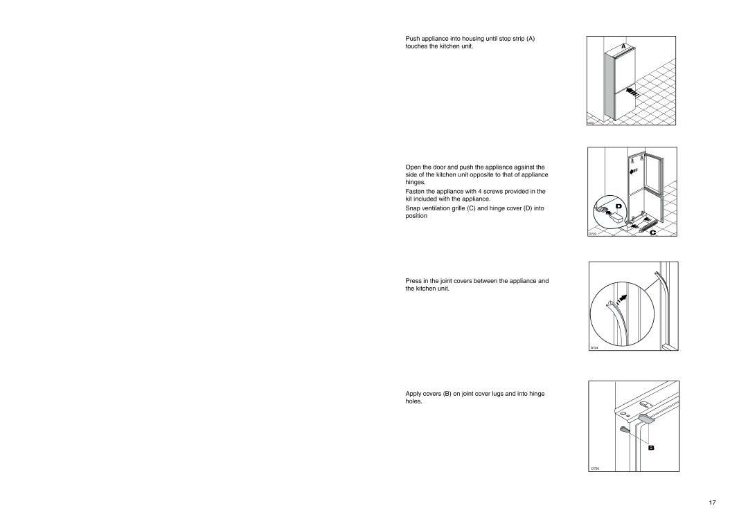 Electrolux ERN 2920 manual Apply covers B on joint cover lugs and into hinge holes 