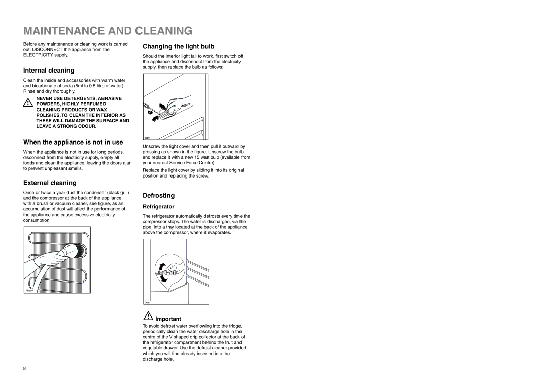 Electrolux ERN 2920 manual Maintenance and Cleaning 