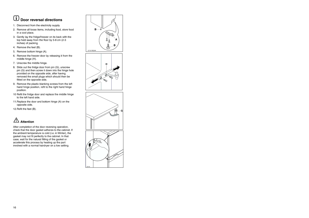 Electrolux ERN 7626 manual Door reversal directions 