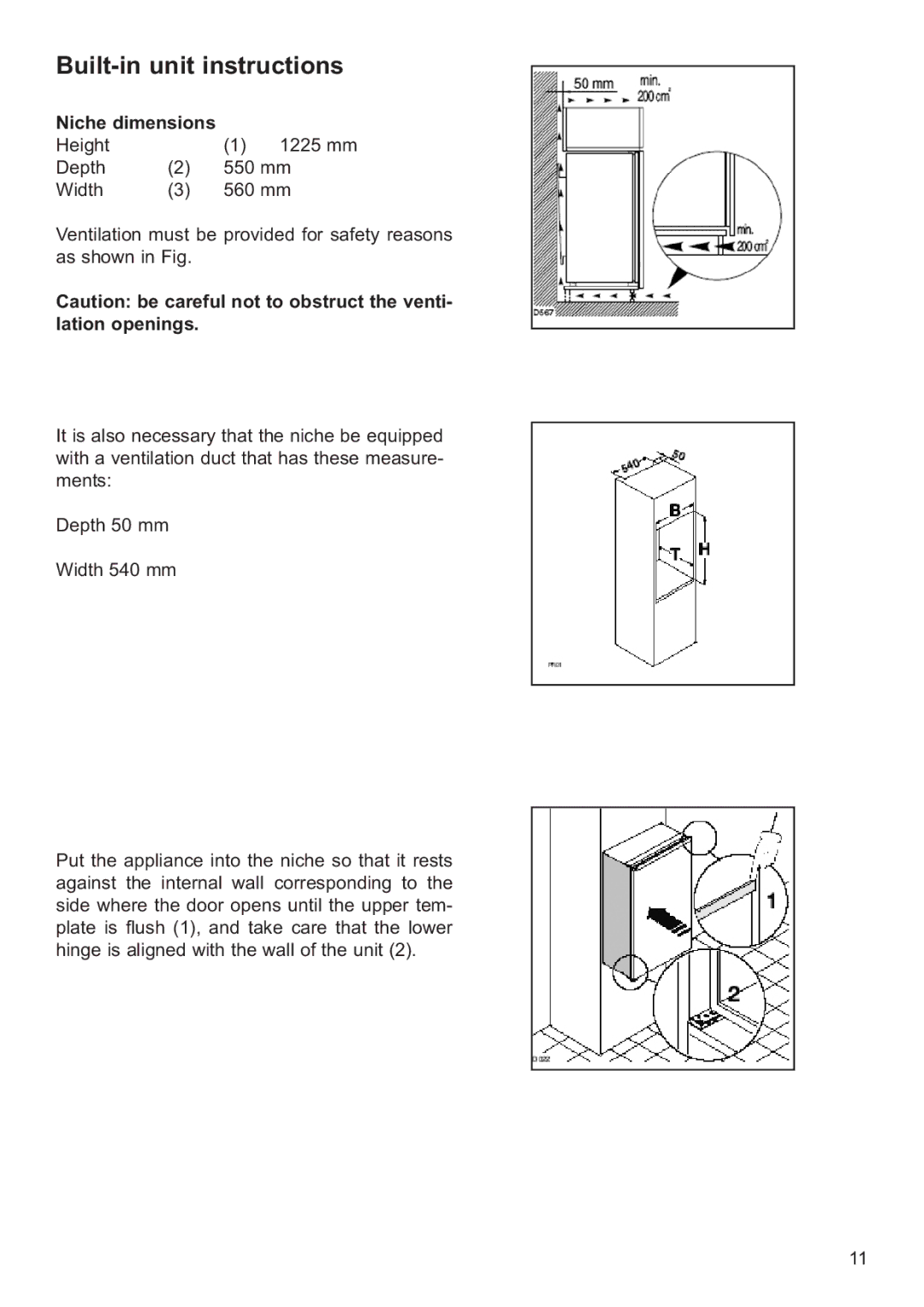 Electrolux ERN23800 manual Built-in unit instructions, Niche dimensions 