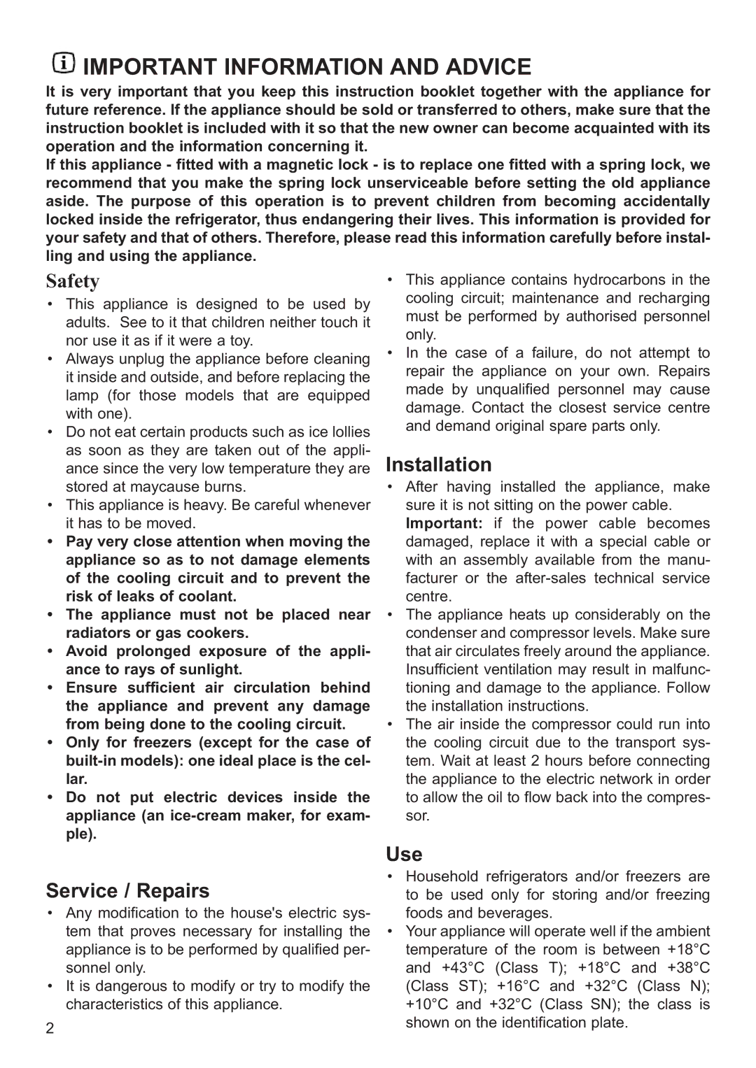 Electrolux ERN23800 manual Important Information and Advice, Service / Repairs 