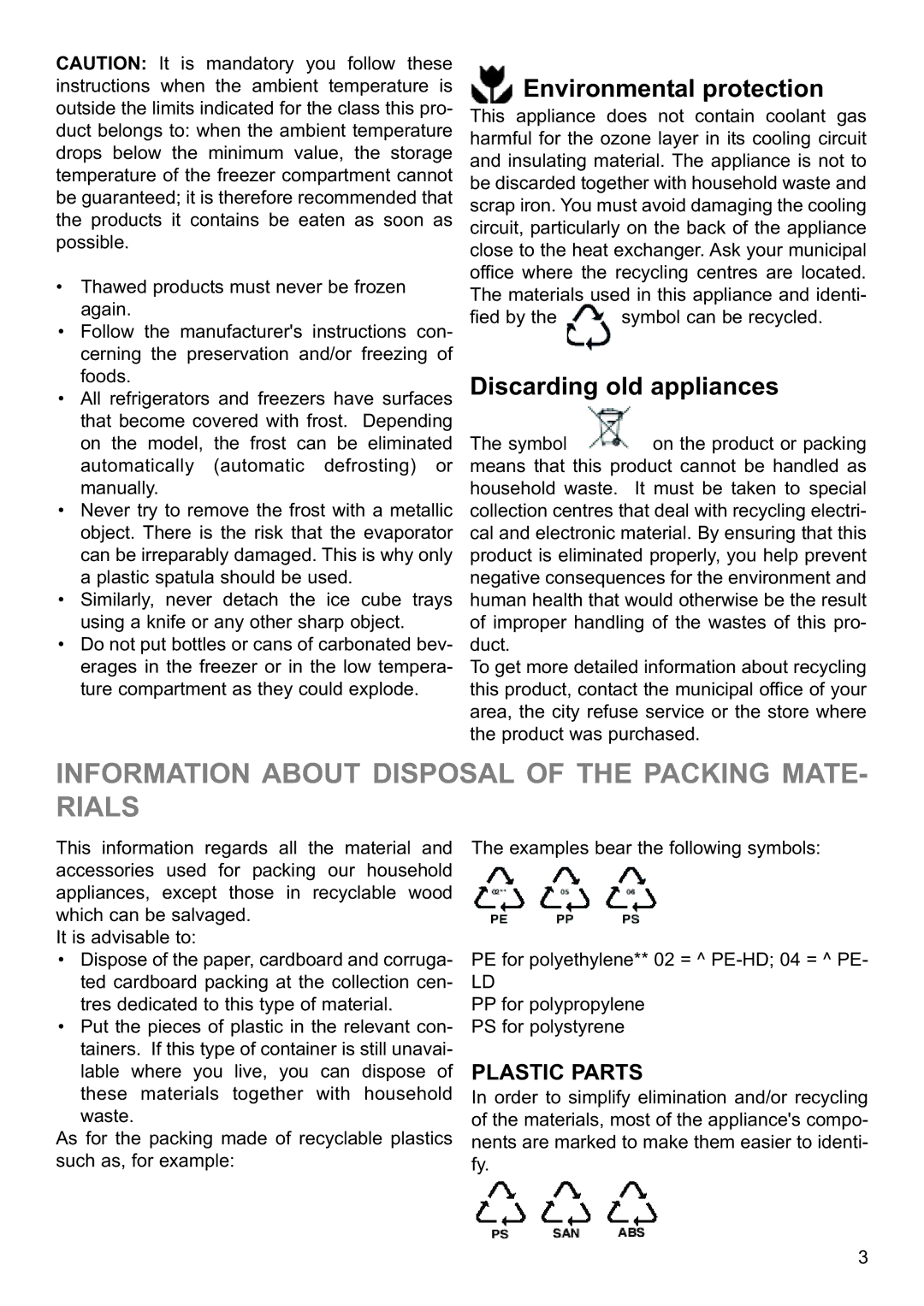 Electrolux ERN23800 manual Information about Disposal of the Packing Mate, Rials, Environmental protection 