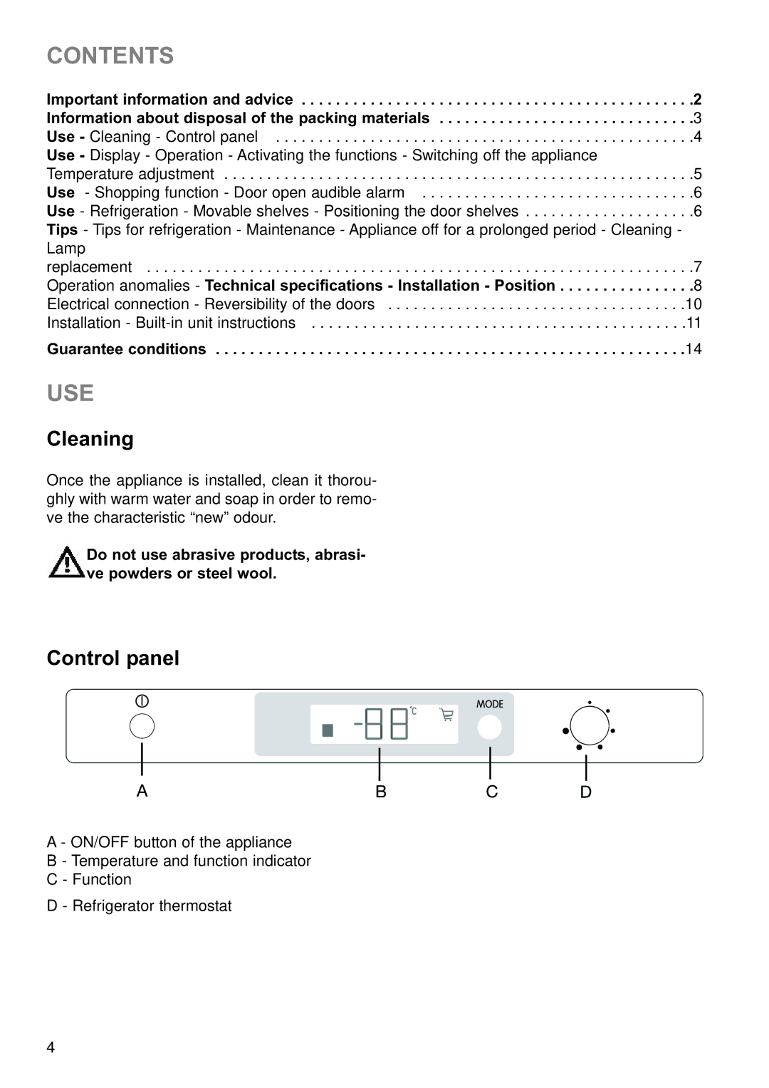 Electrolux ERN23800 manual Contents, Use 