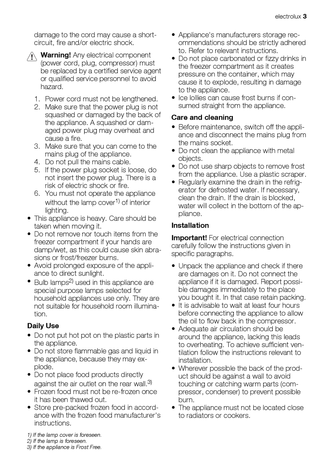 Electrolux ERN28700 user manual Daily Use, Care and cleaning, Installation 