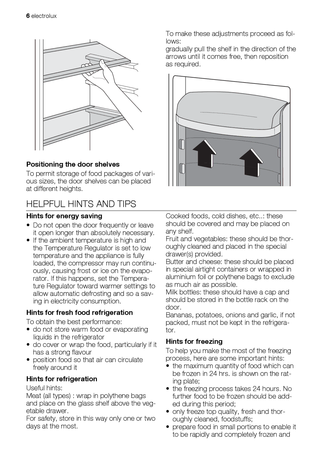 Electrolux ERN28700 user manual Helpful Hints and Tips 