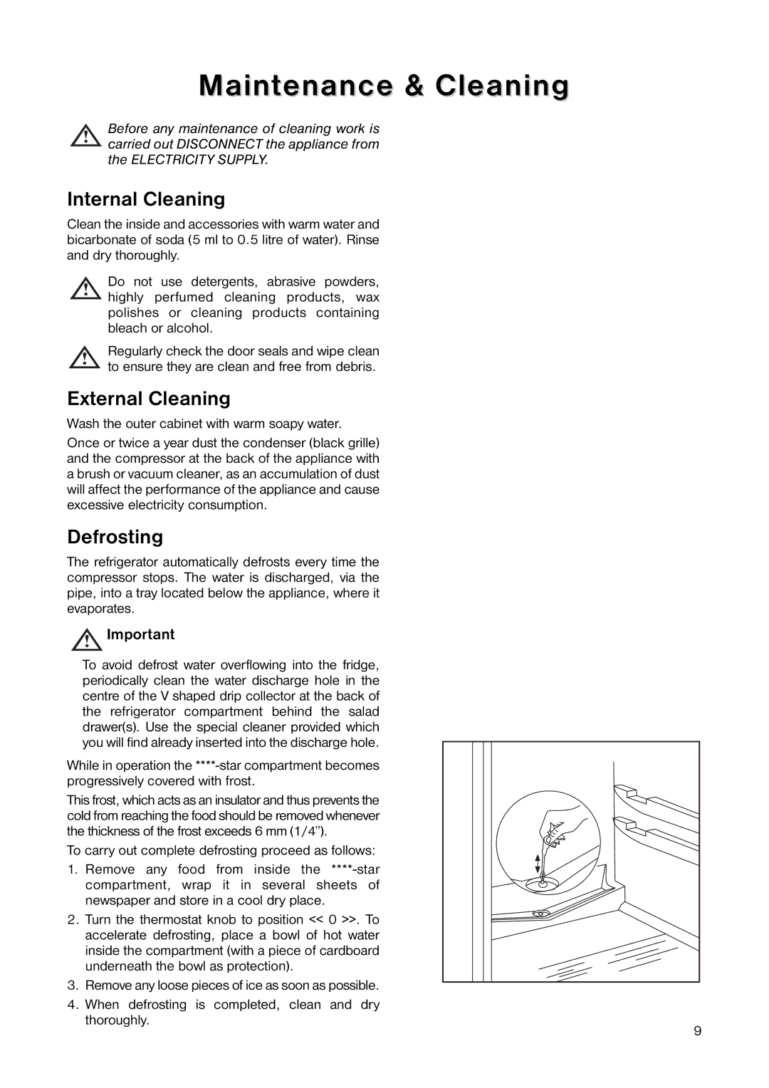 Electrolux ERT 1546 manual Maintenance & Cleaning, Internal Cleaning, External Cleaning, Defrosting 