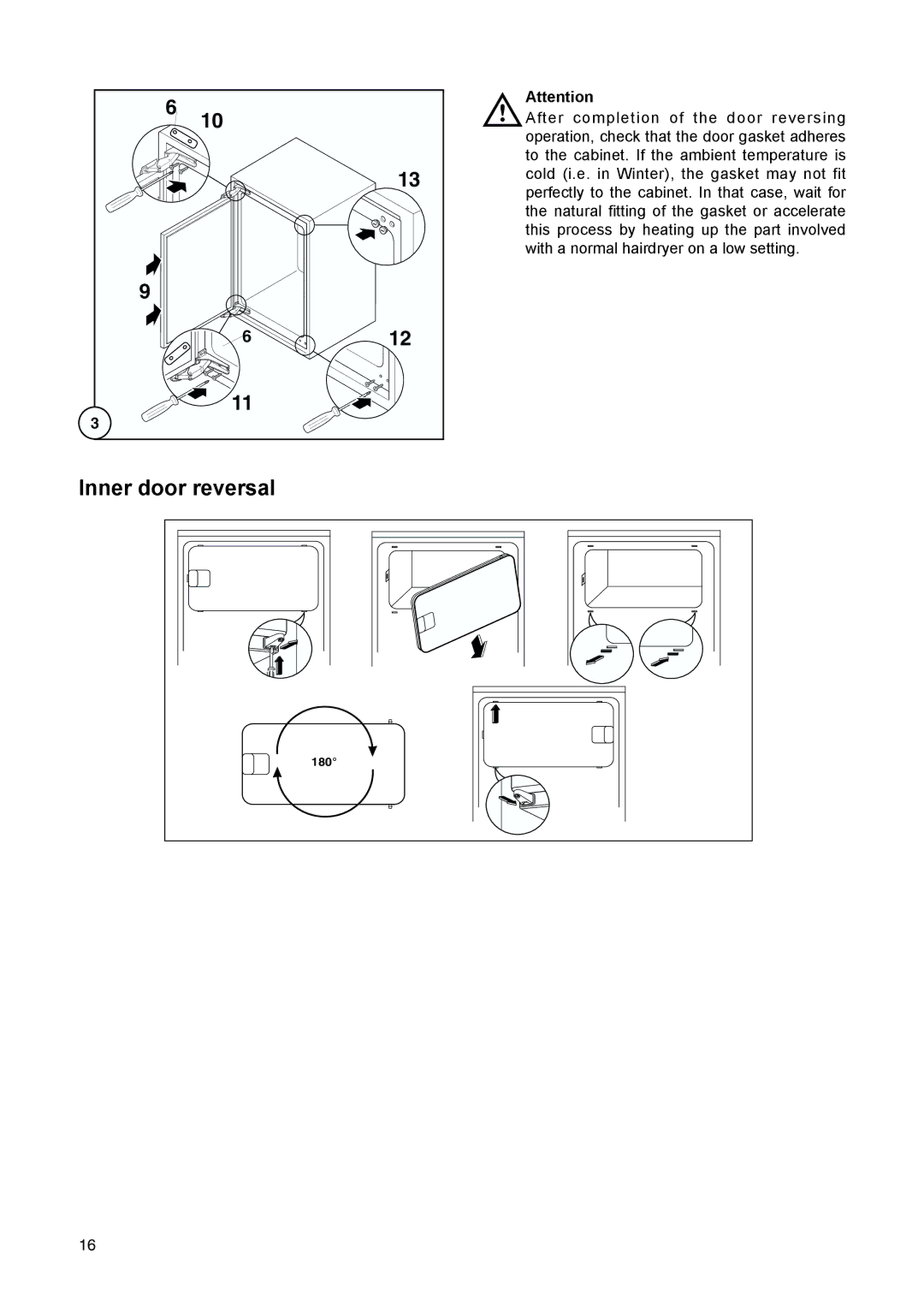 Electrolux ERU 13400 manual Inner door reversal 