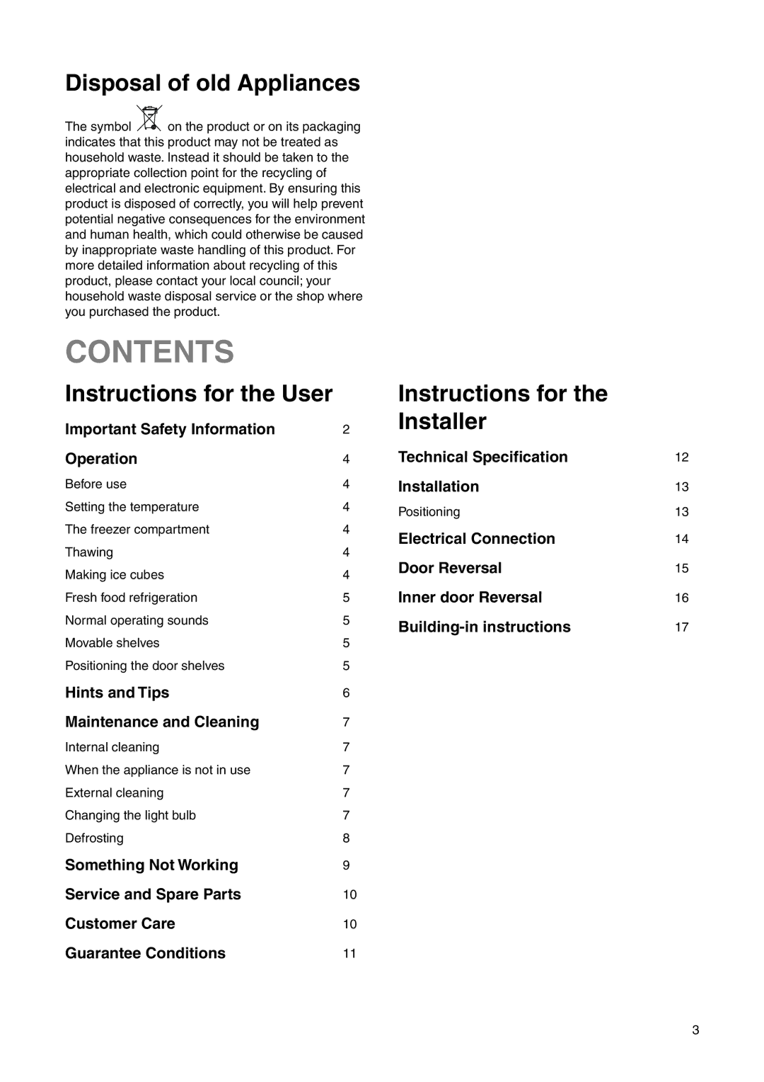 Electrolux ERU 13400 manual Contents 