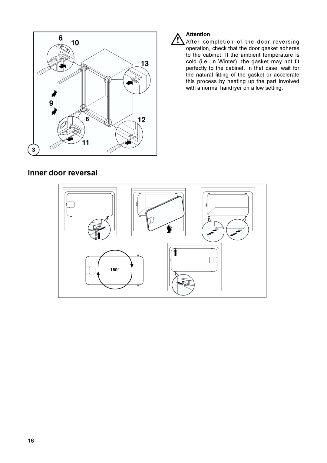 Electrolux ERU 13400 manual Inner door reversal 