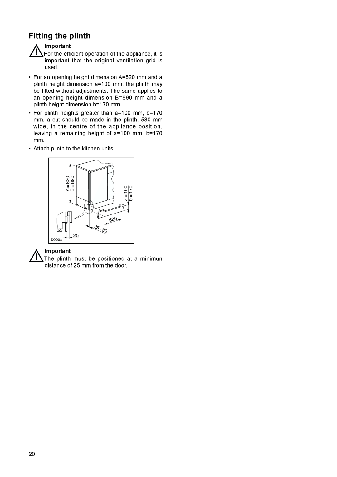 Electrolux ERU 13400 manual Fitting the plinth 