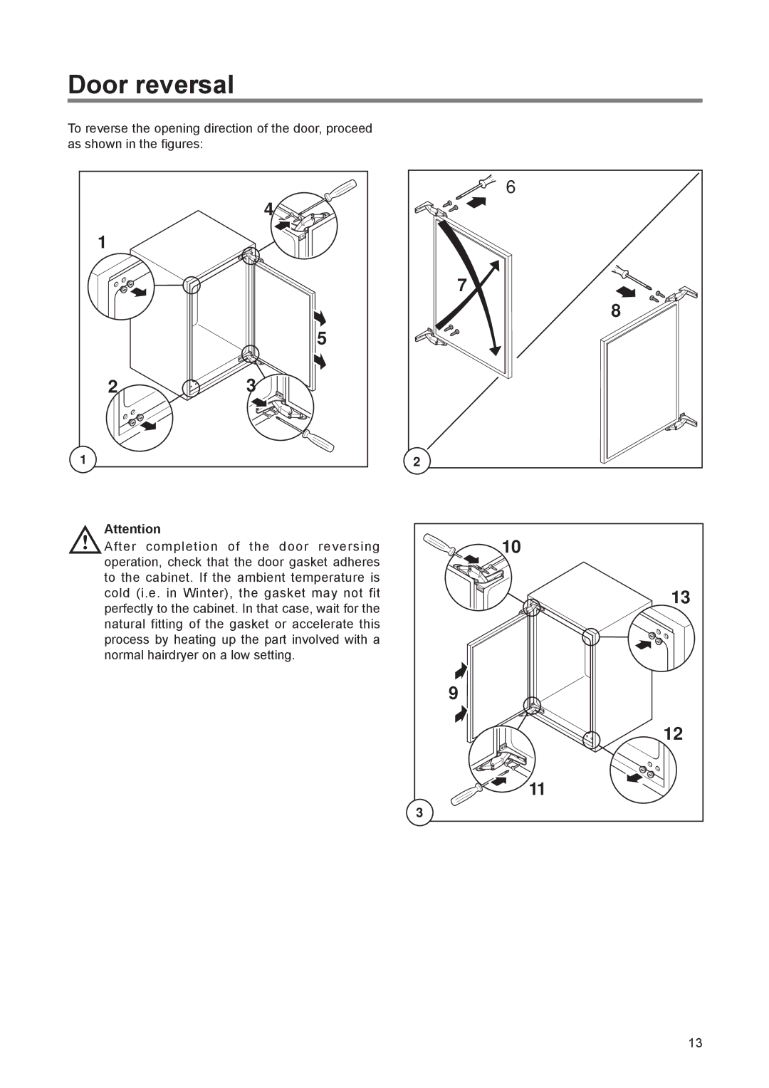 Electrolux ERU 6374 instruction manual Door reversal 