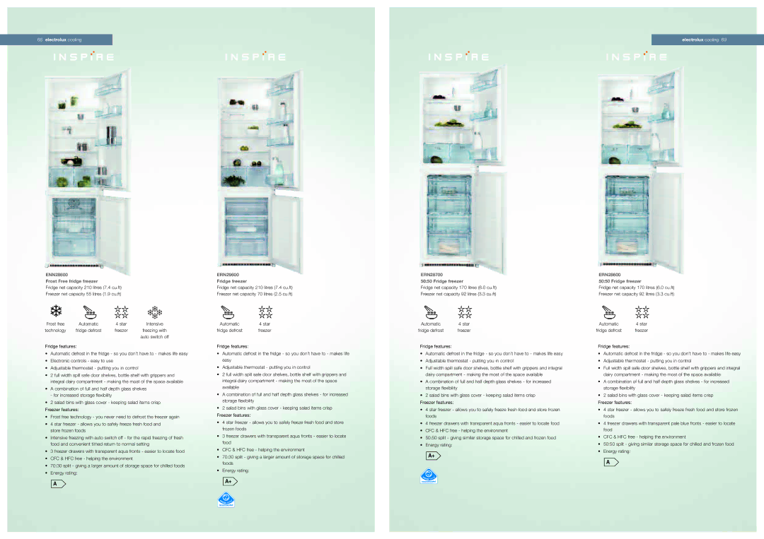 Electrolux eru14400 manual ENN28600 Frost Free fridge freezer, ERN29600 Fridge freezer, ERN28700 Fridge freezer 