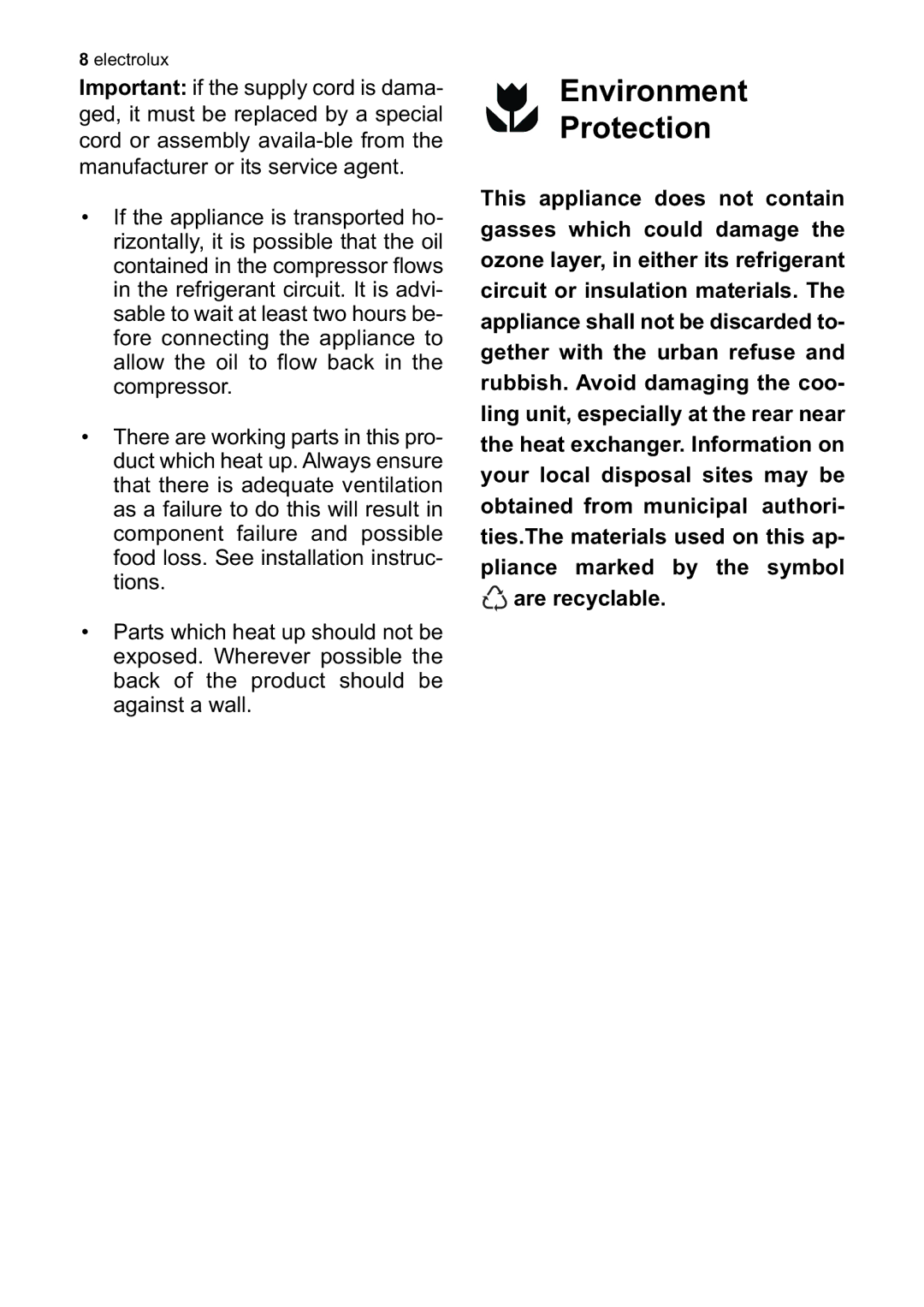 Electrolux ERW23900X, ERW23910X user manual Environment Protection 