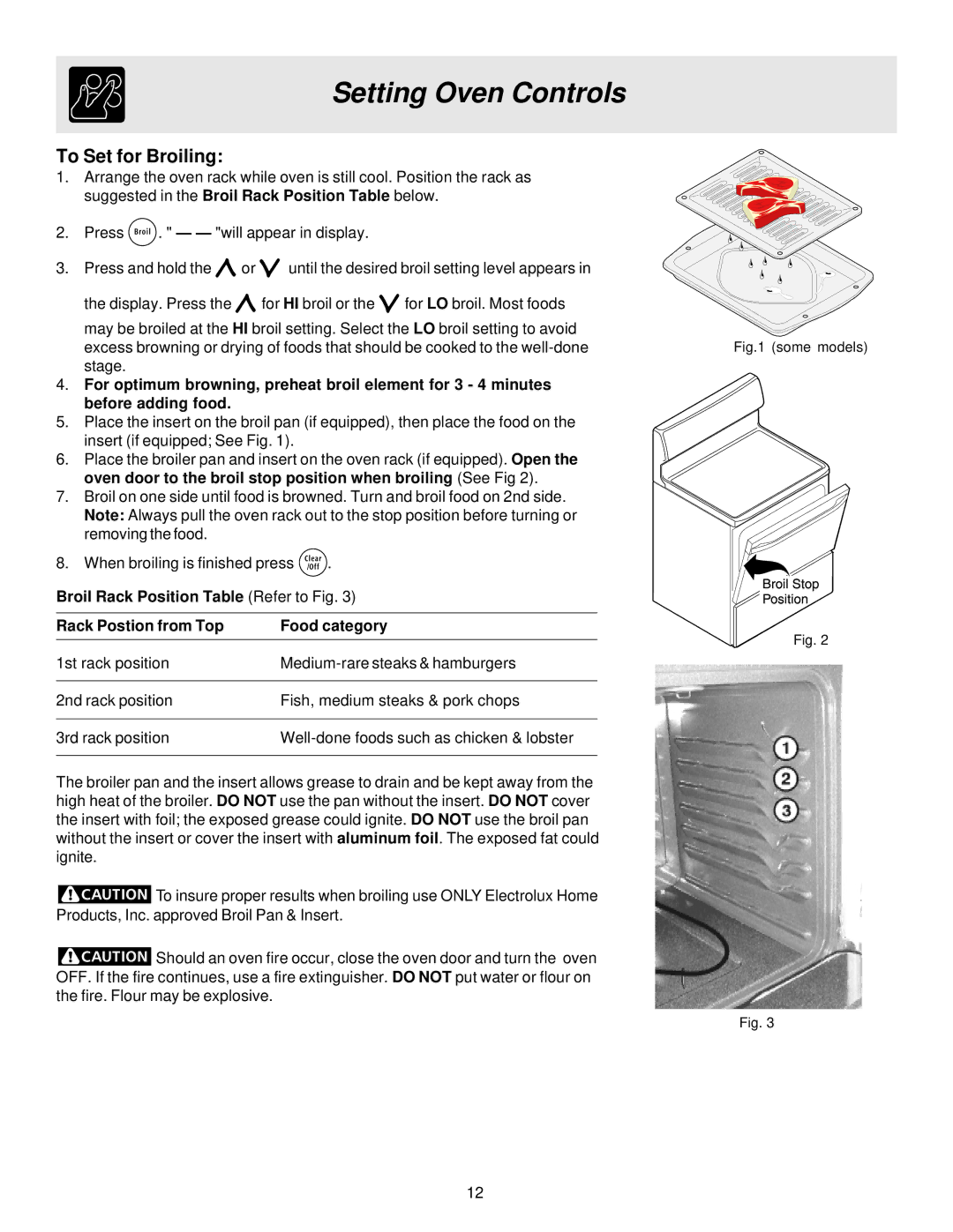 Electrolux ES200 important safety instructions To Set for Broiling 