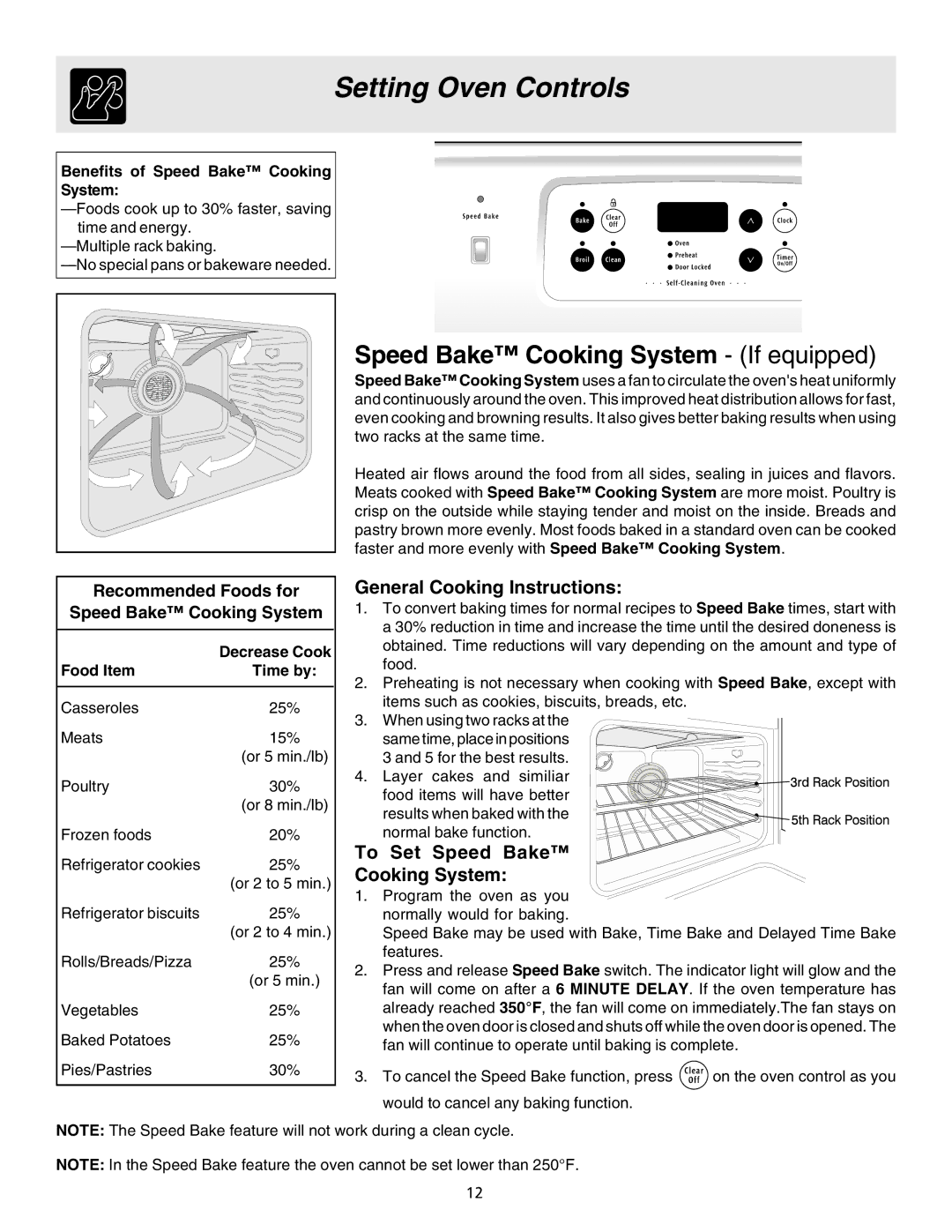 Electrolux ES200/300 General Cooking Instructions, To Set Speed Bake Cooking System, Benefits of Speed Bake Cooking System 