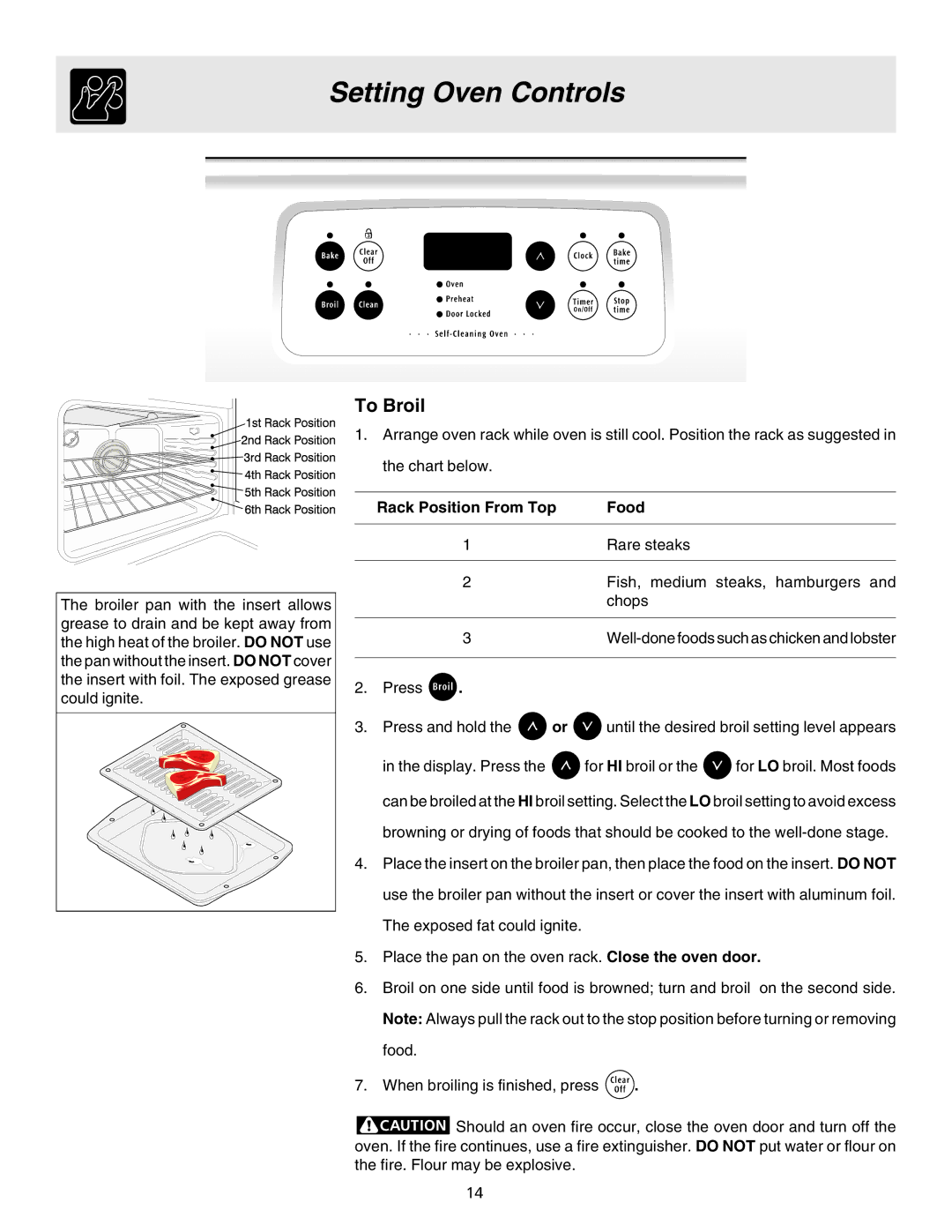 Electrolux ES200/300 manual To Broil, Rack Position From Top Food 