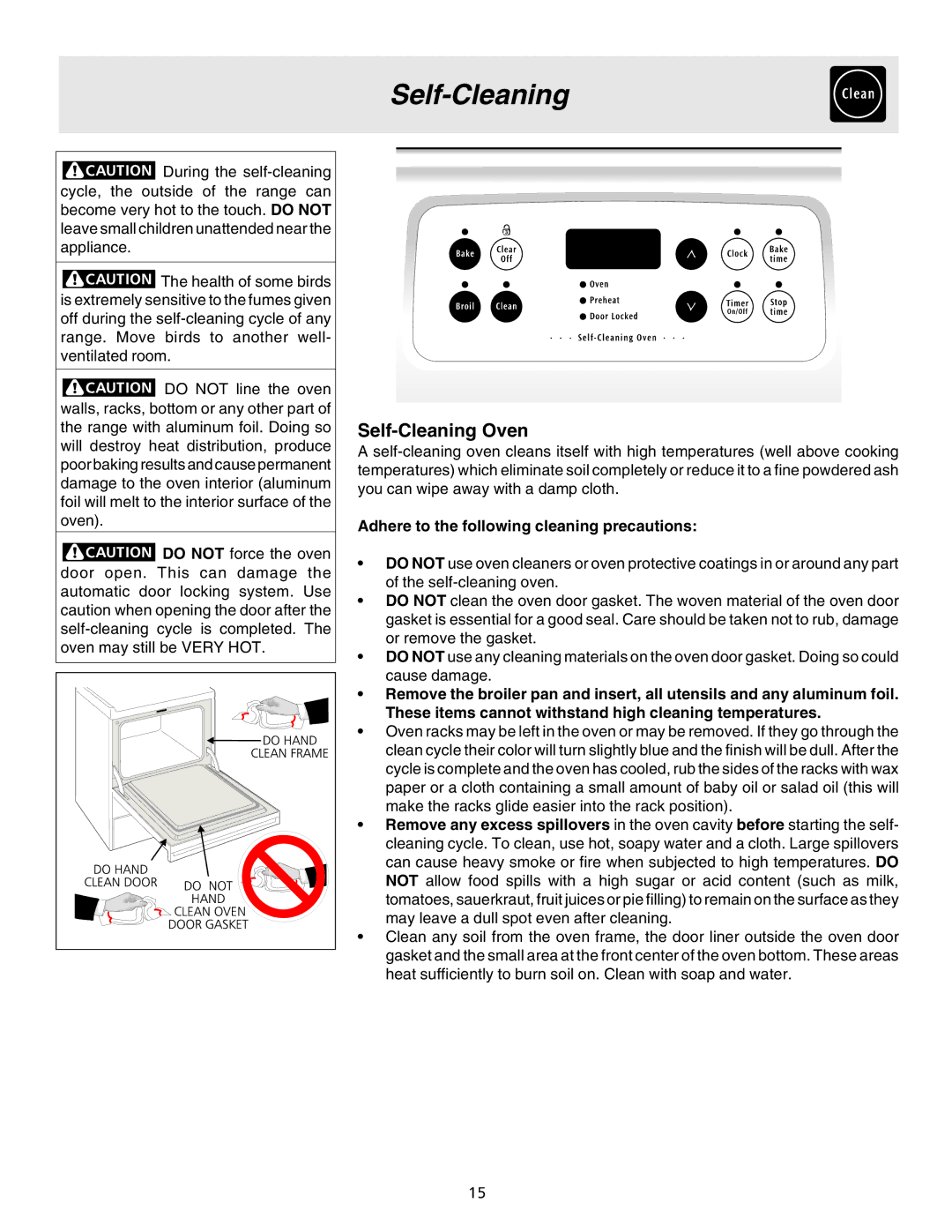 Electrolux ES200/300 manual Self-Cleaning Oven, Adhere to the following cleaning precautions 