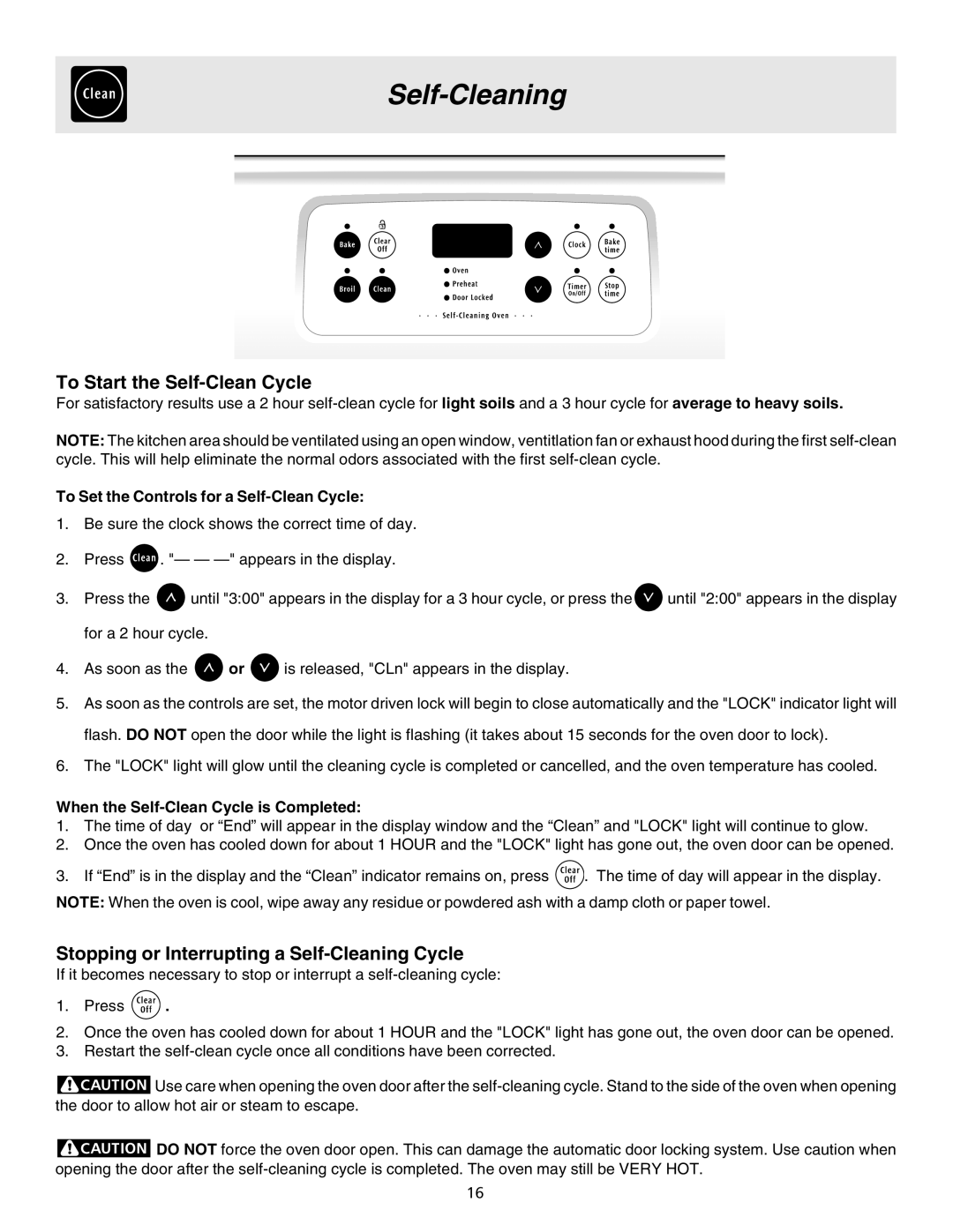 Electrolux ES200/300 manual To Start the Self-Clean Cycle, Stopping or Interrupting a Self-Cleaning Cycle 