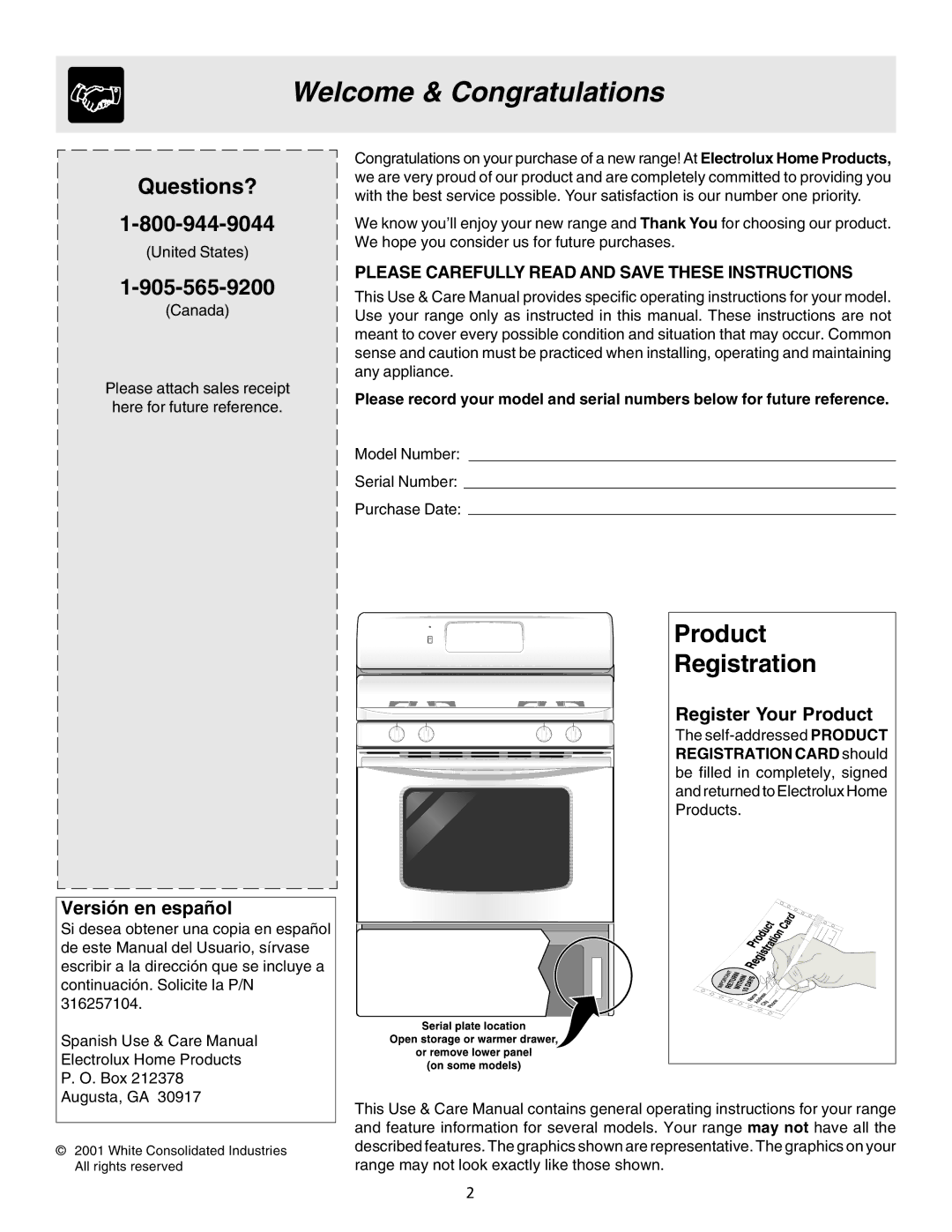 Electrolux ES200/300 manual Welcome & Congratulations, Versión en español, Register Your Product 