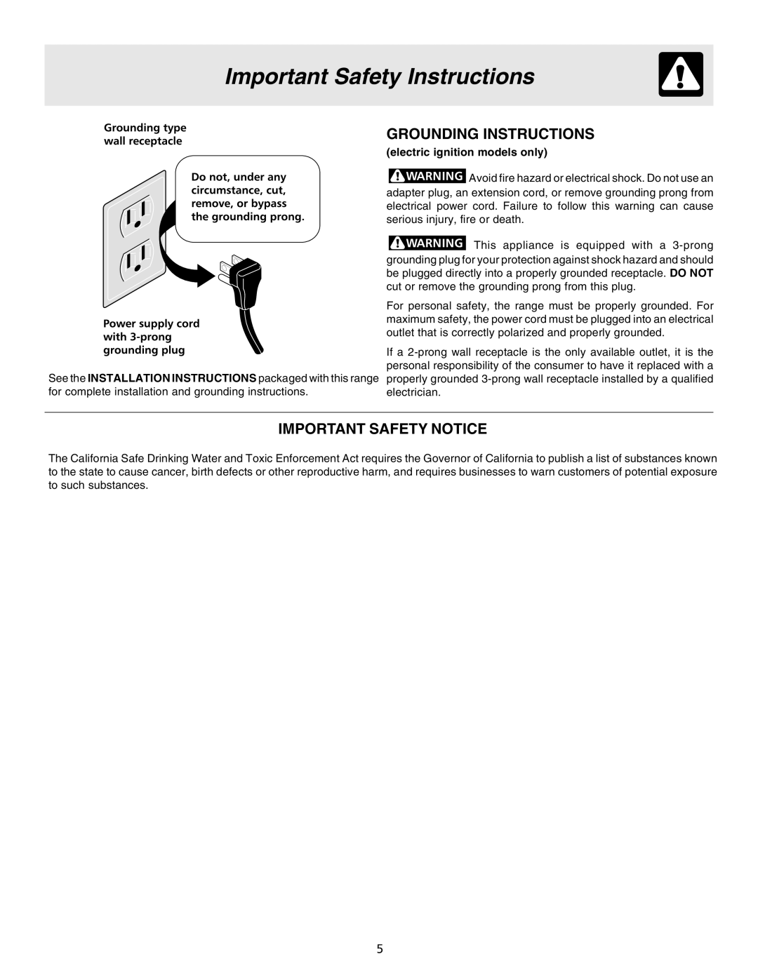 Electrolux ES200/300 manual Grounding Instructions 