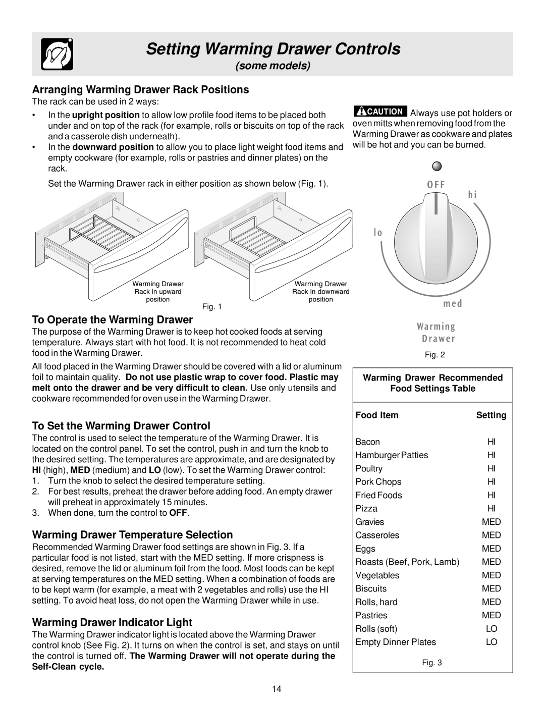 Electrolux ES510 Arranging Warming Drawer Rack Positions, To Operate the Warming Drawer, To Set the Warming Drawer Control 