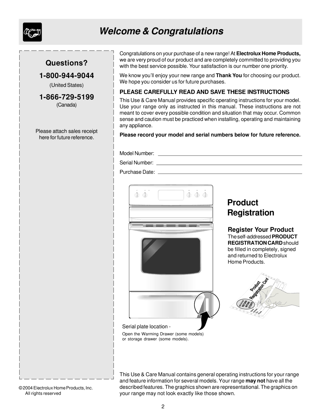 Electrolux ES510 important safety instructions Welcome & Congratulations, Register Your Product 