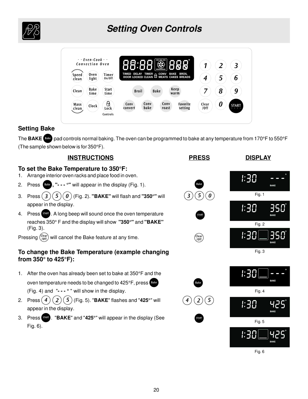 Electrolux ES510 important safety instructions Setting Bake, To set the Bake Temperature to 350F 