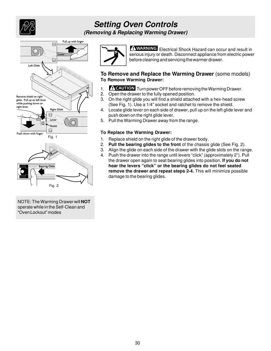 Electrolux ES510 To Remove and Replace the Warming Drawer some models, To Remove Warming Drawer 