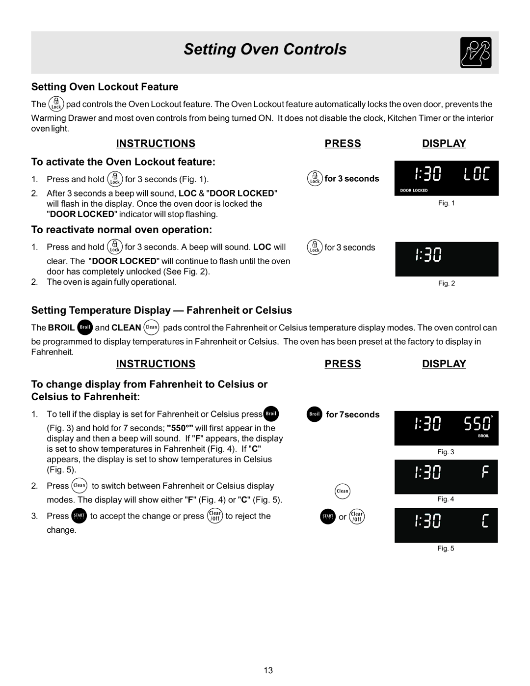 Electrolux ES510L Setting Oven Lockout Feature, To activate the Oven Lockout feature, To reactivate normal oven operation 