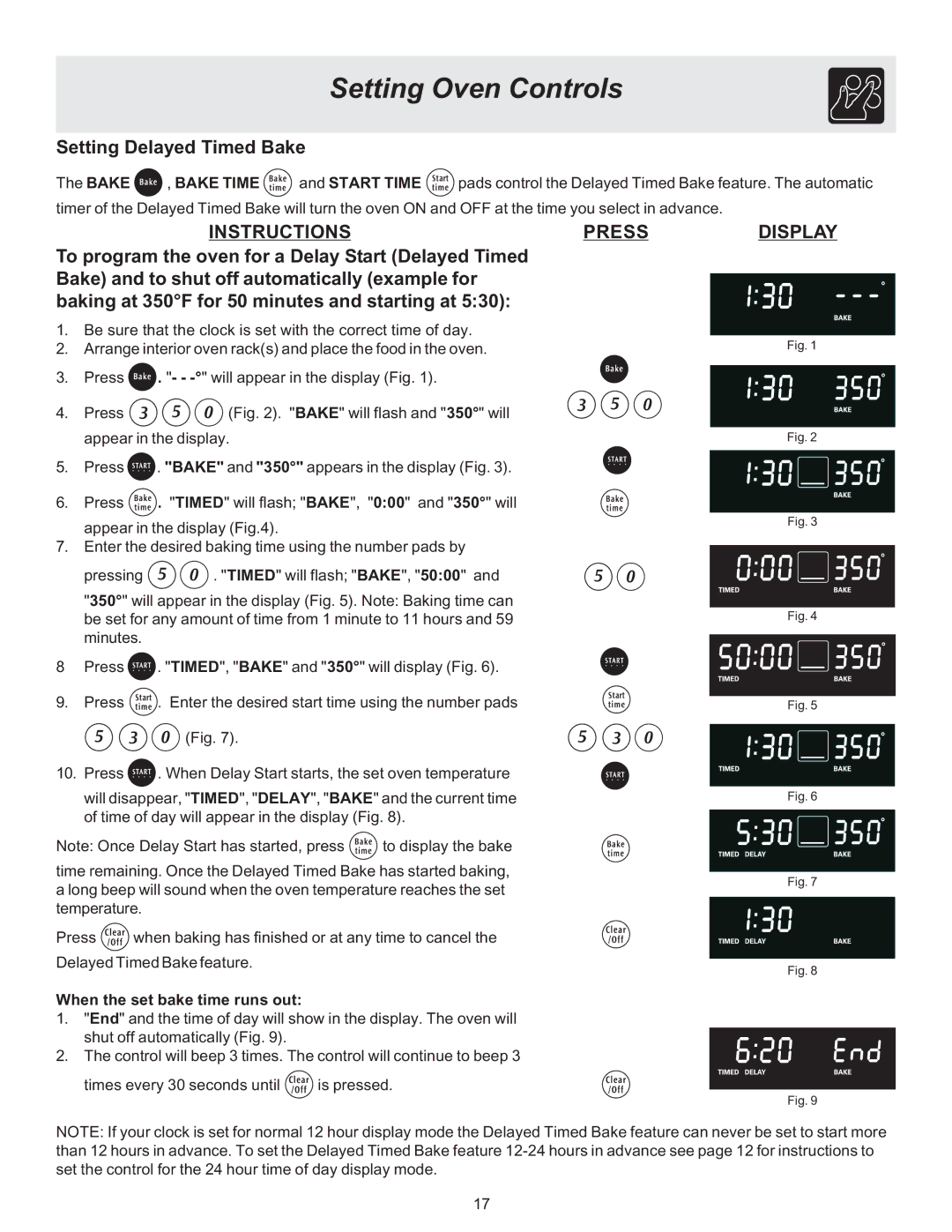 Electrolux ES510L manual Setting Delayed Timed Bake, When the set bake time runs out 