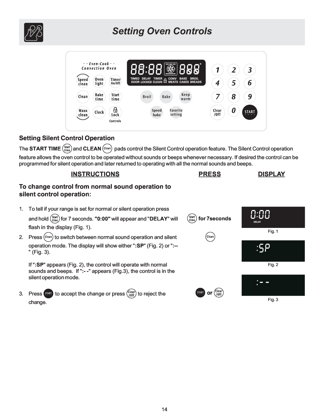 Electrolux ES510L manual Setting Silent Control Operation, Pressdisplay, Setting Oven Controls, Instructions 