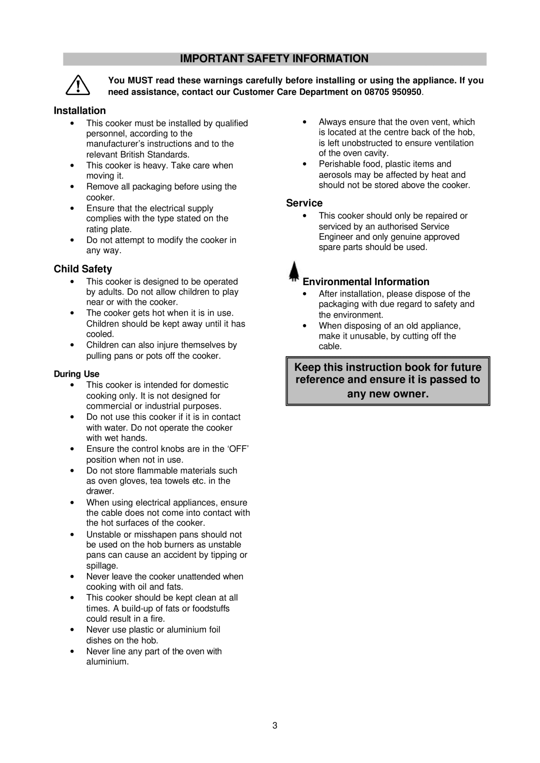 Electrolux ESC5060W manual Installation, Service, Child Safety, Environmental Information 