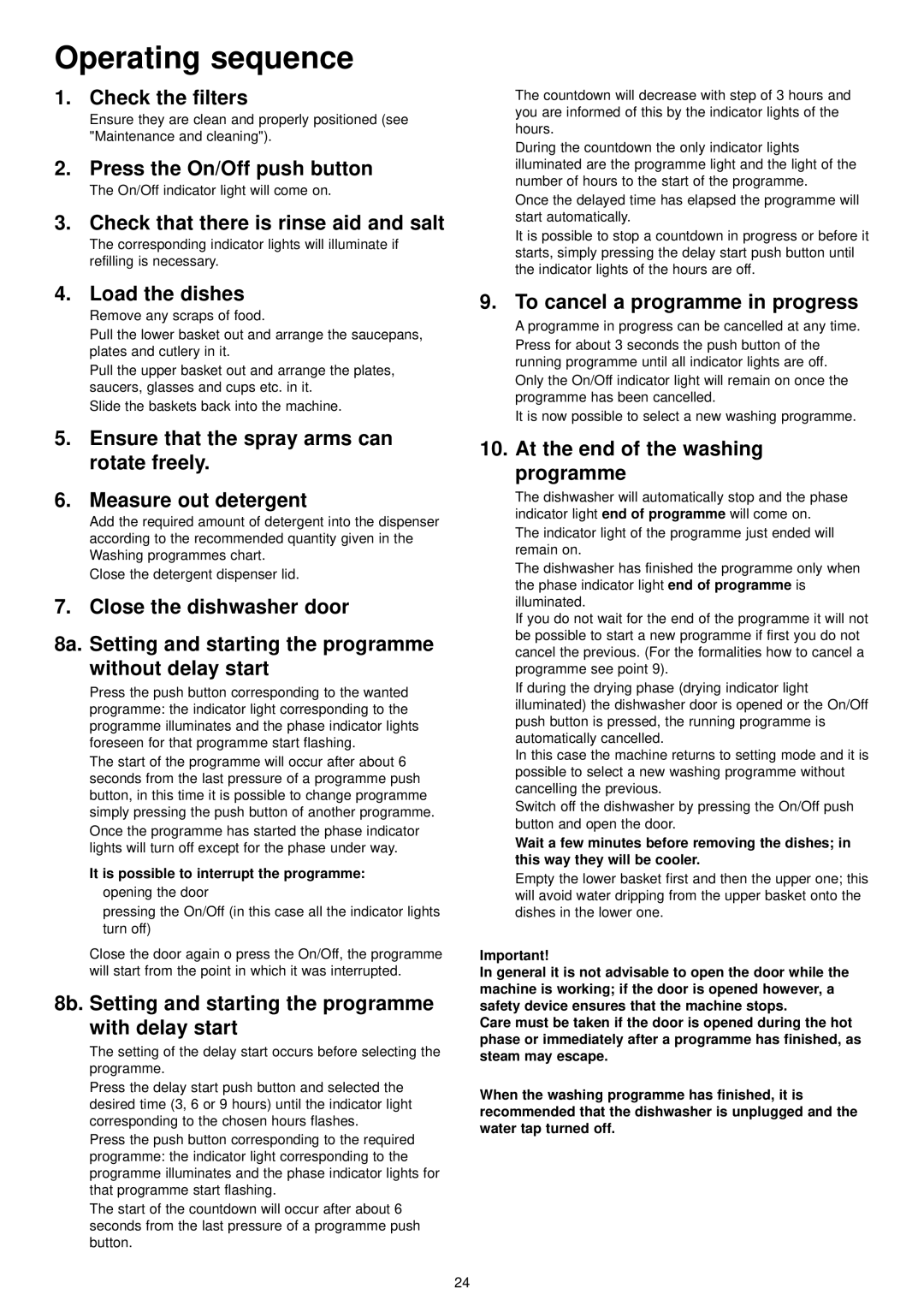 Electrolux ESF 4120 manual Operating sequence 